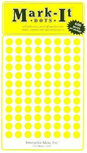Medium 1/4" Removable Mark-It Brand Dots For Maps, Reports, Or Projects - Yellow 1