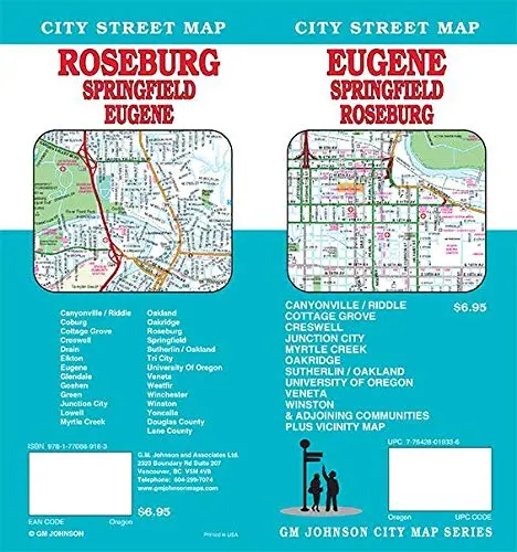 Eugene / Springfield / Roseburg, Oregon Street Map Gm Johnson 1