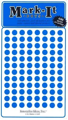 Medium 1/4" Removable Mark-It Brand Dots For Maps, Reports Or Projects - Blue 1