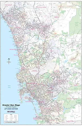 Greater San Diego, California Jumbo 48" × 72" Laminated Wall Map W/Zip Codes [Map] Metro Maps And Shane Murphy 1