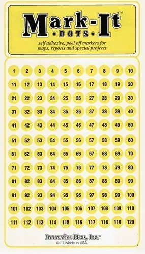 Medium 1/4" Removable Numbered 1-240 Mark-It! Brand Dots For Maps, Reports, Or Projects - Yellow 1