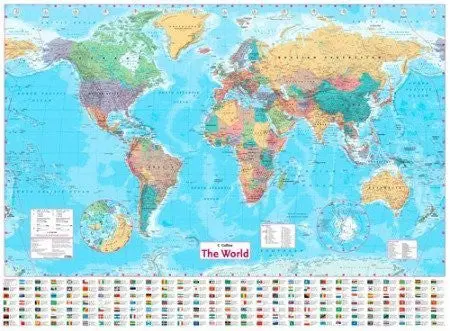 Collins World Wall Map Dry Erase Premium Mounted 1