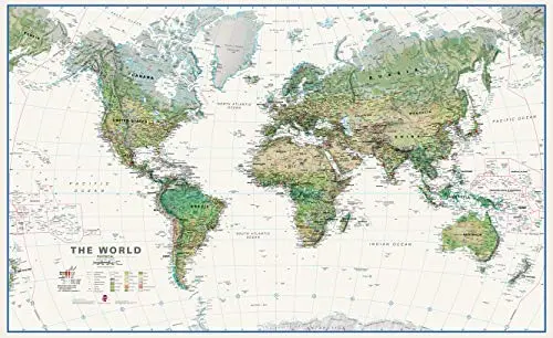 Physical & Political Lightsea World Dry Erase Laminated Wall Map 1