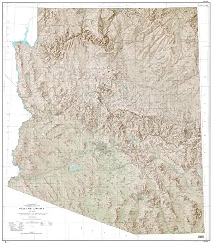 State Of Arizona Base Map And Contours Shaded Relief (Paper/Non-Laminated) [Map] Usgs 1