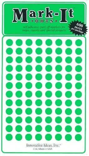 Medium 1/4" Removable Mark-It Brand Dots For Maps, Reports Or Projects - Green 1