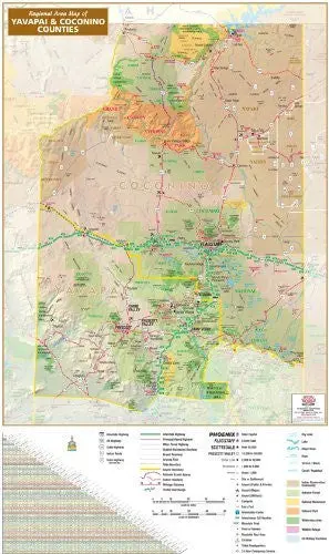 Regional Area Map Of Yavapai & Coconino Counties Gloss Laminated 1