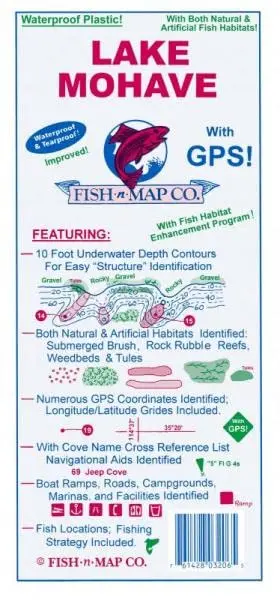 Lake Mohave Improved! Featuring Waterproof & Tearproof Plastic! With Both Natural & Artificial Fish Habitats! With Gps! With Fish Habitat Enhancement Program! 1