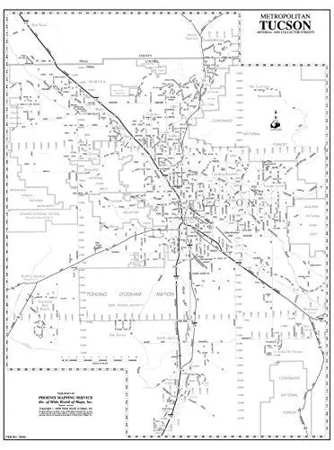 Metropolitan Tucson Arterial And Collector Streets Greyscale Wall Map Dry Erase Laminated Ready-To-Hang [Wall Chart] Phoenix Mapping Service 1