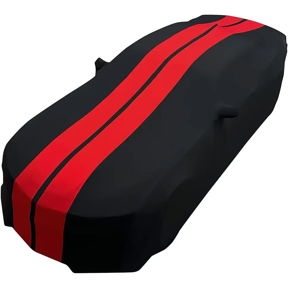 2010-2024 Camaro Ultraguard Sport Series Stretch Satin Indoor Car Cover : Black With Red Stripes 1