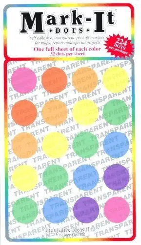 Large 3/4" Removable Transparent Mark-It Brand Dots For Maps, Reports Or Projects - Seven Color Pack 1