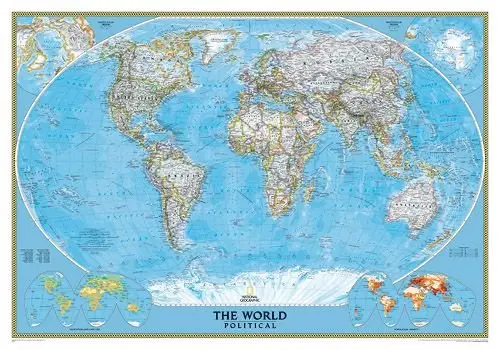 Classic Political World Reference Wall Map - Gloss Laminated & Enlarged 1