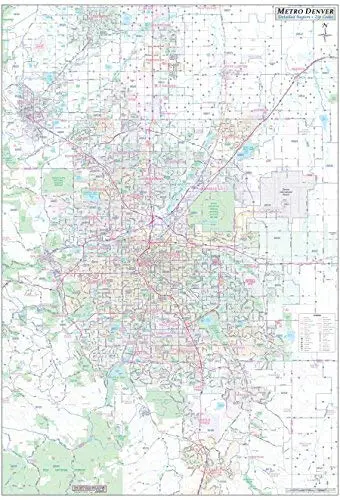 Metro Denver Co Detailed Region Wall Map W/Zip Codes *Laminated* 36"X52" [Map] Metro Maps 1