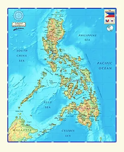 Decorative Philippines Physical Full-Size Wall Map *Laminated* 36"×44" 1
