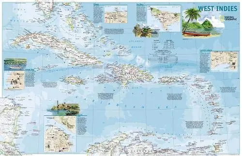 West Indies, 2 Sided, 36X23, Lam National Geographic Maps 1