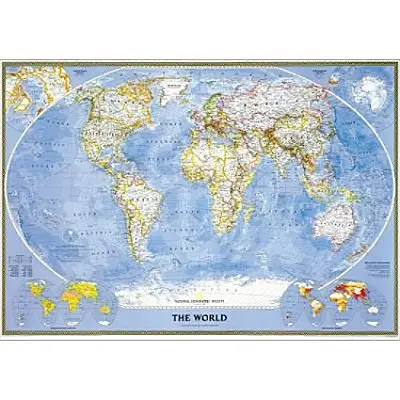 Classic Political World Reference Wall Map - Gloss Ready-To-Hang & Enlarged 1