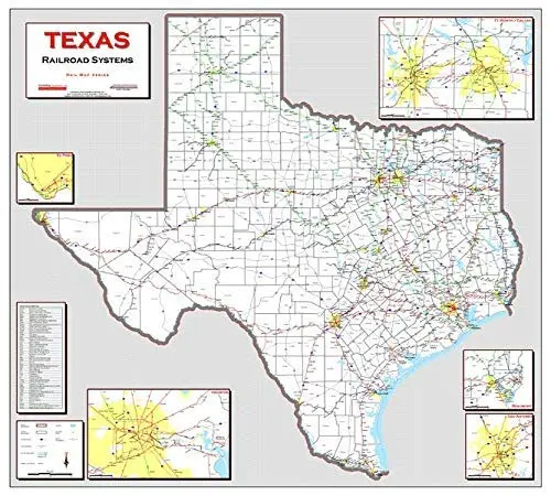 Texas Railroad Systems Gloss Laminated Wall Map [Map] Railroad Information Services 1