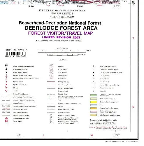 Beaverhead-Deerlodge National Forest: Deerlodge Forest Area Forest Visitor / Travel Map [Map] 1