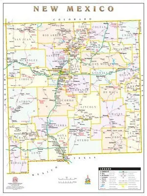 New Mexico Counties & Roads Small Wall Map Dry Erase Laminated [Map] 1