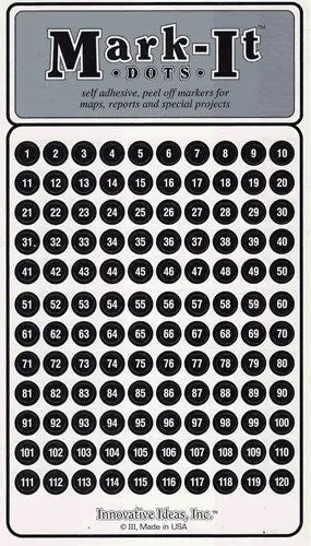 Medium 1/4" Removable Numbered 1-240 Mark-It! Brand Dots For Maps, Reports, Or Projects - Black 1