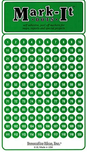 Medium 1/4" Removable Numbered 1-240 Mark-It Brand Dots For Maps, Reports Or Projects - Green 1