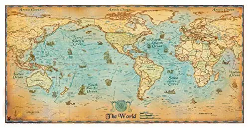 Antique-Style World Usa-Centered Large Gloss Laminated [Map] Xenia Fox Maps 1