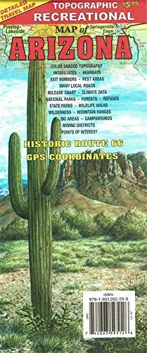 Topographic Recreational Map Of Arizona Paper/Non-Laminated 1