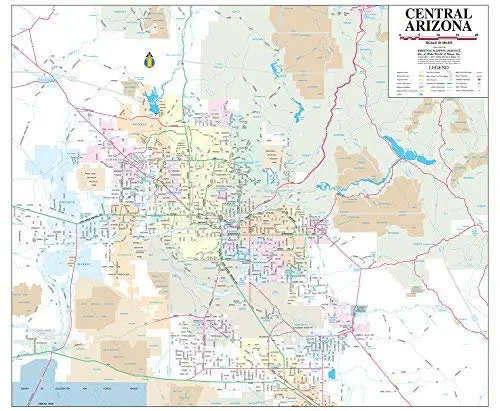 Central Arizona Jumbo Wall Map Dry Erase Ready-To-Hang 1