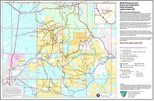 Middle Gila Canyons Area Access And Transportation Visitor Information Gloss Laminated Wall Map 1