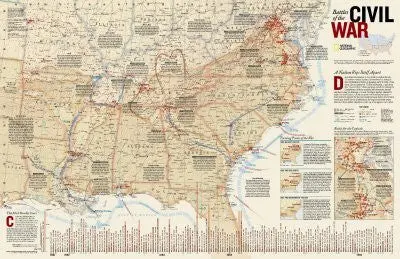 Battles Of The Civil War Map Education Poster Print, 36X23 1