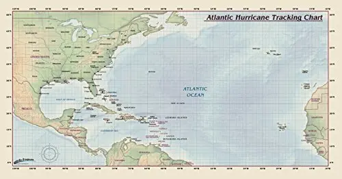 Atlantic Ocean Hurricanes Tracking Wall Map (36"X70") Laminated [Map] Compart Maps 1