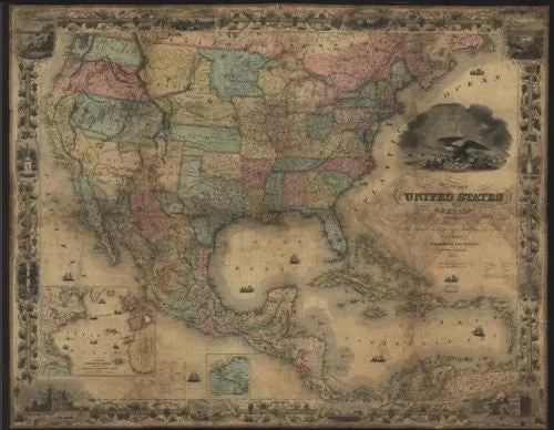 1857 Map Of The United States Of America, The British Provinces, Mexico, The West Indies And Central America With Part Of New Grenada And Venezuela (Paper, Non-Laminated) [Map] J.H. Colton And Company 1