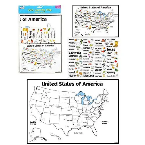 Teacher Building Blocks Usa Learning Map (2 Pack) Maps Of United States, Maps Of Usa, Desk Maps, Fifty States, United States Poster, United States Capitals, Classroom Posters For Teachers 1