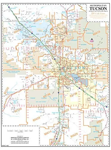 Metropolitan Tucson Arterial And Collector Streets Zip Codes Full-Size Wall Map Dry Erase Ready-To-Hang [Map] Wide World Of Maps 1