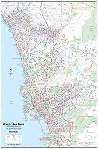 Greater San Diego Detailed Wall Map W/Zip Codes Laminated 24 X 36 Inches [Map] Shane Murphy 1
