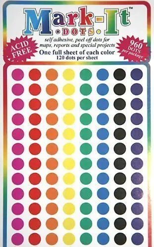 Map Dot Stickers - Assorted Colors - 1/4" Diameter 1