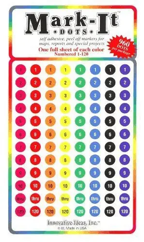 Mark-It Medium 1/4" Assorted Dots Numbered 1-120 2Pack (240) 1