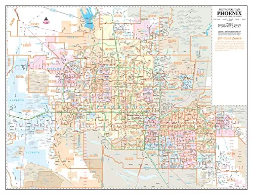 Metropolitan Phoenix Arterial And Collector Streets Zip Code Zones Desk Map Gloss Laminated 1