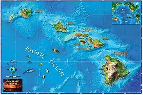 Decorative Hawaii Physical Wall Map *Laminated* 36"X55" [Map] Compart Maps 1