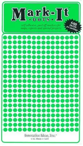Small 1/8" Removable Mark-It Brand Dots For Maps, Reports, Or Projects - Green 1