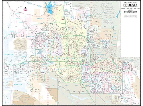 Metropolitan Phoenix Arterial And Collector Streets Full-Size Standard Wall Map Economically Mounted 1