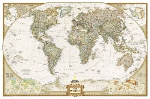 World Executive Political Wall Map - Antique Style - 73 × 48 Inches - Enlarged - Gloss Laminated 1