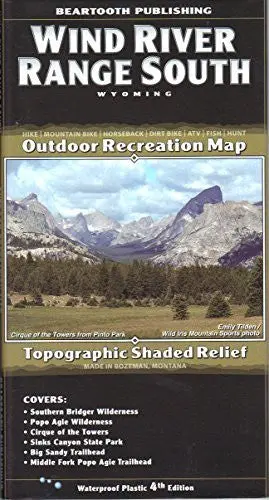 Beartooth Publishing Wind River Range South, Wyoming Topographic Shaded Relief Outdoor Recreation Map 1