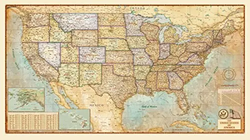 Antique Style Usa United States Wall Map *Laminated* 36"X65" [Map] Compart Maps 1