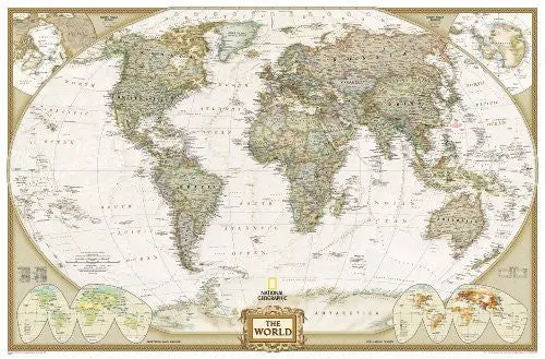 World Executive Political Wall Map - Antique Style - 73 × 48 Inches - Enlarged & Tubed - Gloss Laminated 1