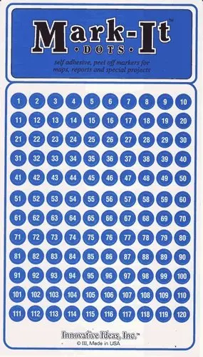 Medium 1/4" Removable Numbered 1-240 Mark-It Brand Dots For Maps, Reports Or Projects - Blue 1