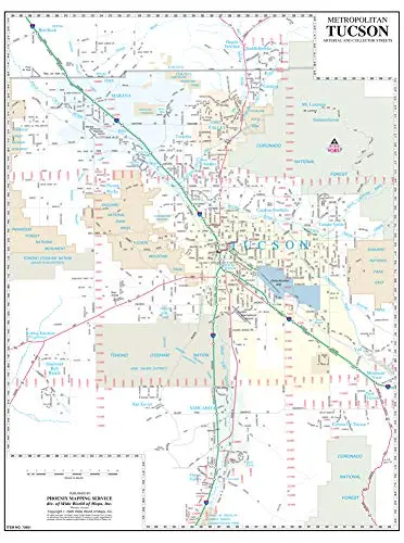Metropolitan Tucson Arterial And Collector Streets Full-Size Standard Wall Map Dry Erase Premium Mounted 1
