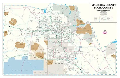 Wide World Maps & More! Maricopa | Pinal County Dry Erase Laminated Street Map, Full Color, Matte Finish, 45 X 29 Inches [Map] Phoenix Mapping Service 1