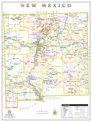 New Mexico Counties And Roads Jumbo Wall Map Dry Erase Ready-To-Hang 1