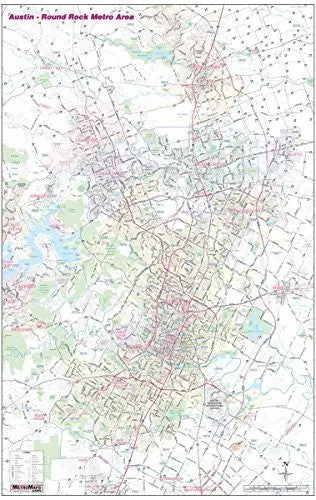 Austin - Round Rock Tx Metro Wall Map W/Zip Codes *Laminated/Dry Erase* 36"X56" Large Scale [Map] Metro Maps 1