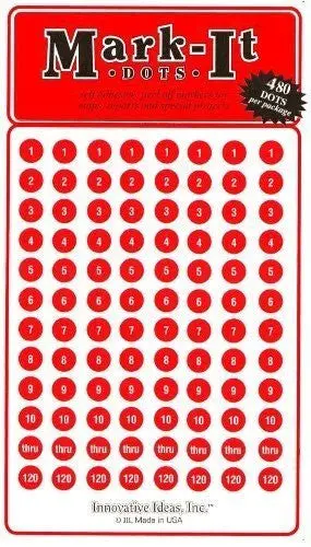 Medium 1/4" Removable Numbered 1-240 Mark-It Brand Dots For Maps, Reports Or Projects - Red 1